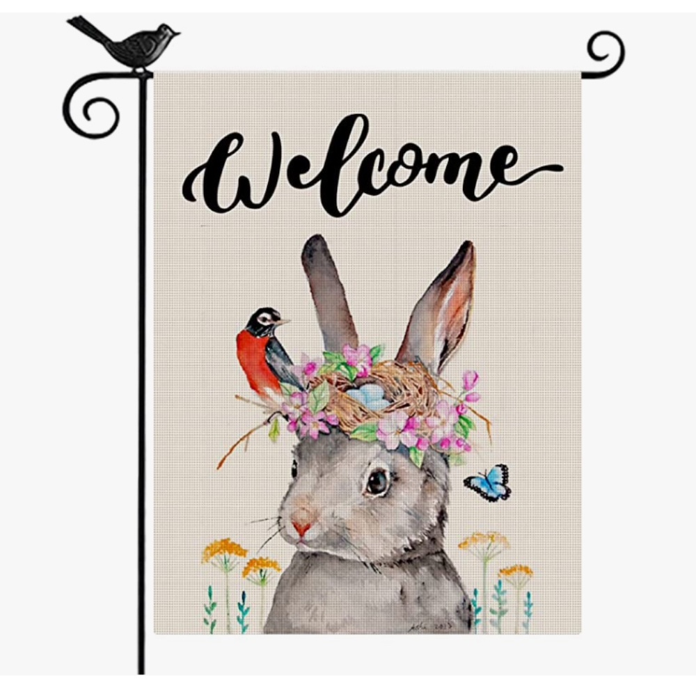 Double Sided Cute Bunny Welcome Farmhouse Garden Flag 12 X 18 NEW
